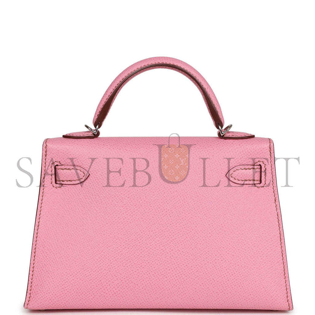 HERMÈS MINI KELLY II BUBBLEGUM WITH PALLADIUM HARDWARE (19*12*5.5cm) 